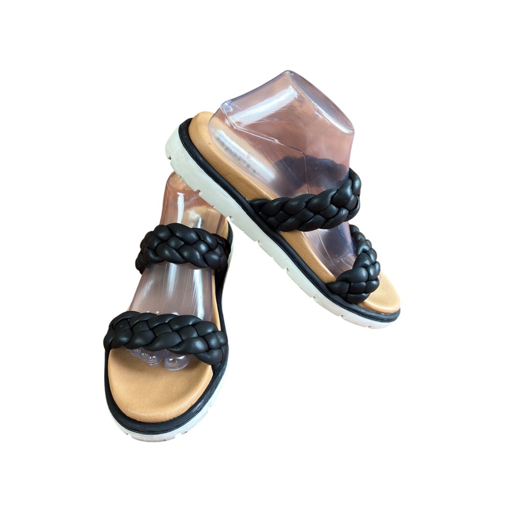 Born Iwa Black Braided Leather Slide Platform Sandals Womens 10M BR0048103